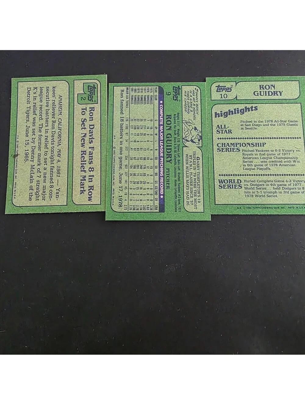1982 Topps Ron Guidry Lot of 3 Cards In Action Base Highlight #10,2 9 NY Yankees